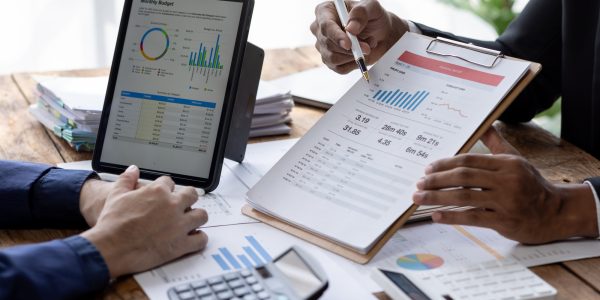 Business Documents, Auditor business Team checking searching document legal prepare paperwork or rep
